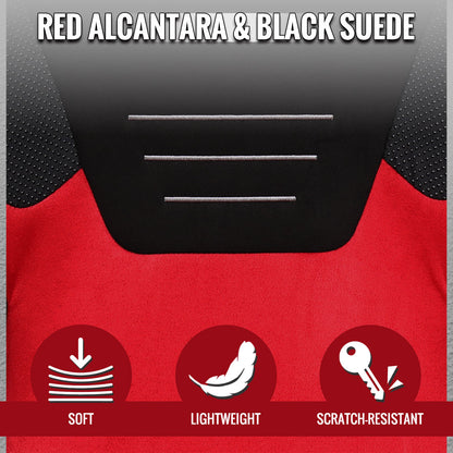 Universal Fully Reclinable Black Red Suede High Bolster Bucket Racing Seat w/ Sliders - Single Seat