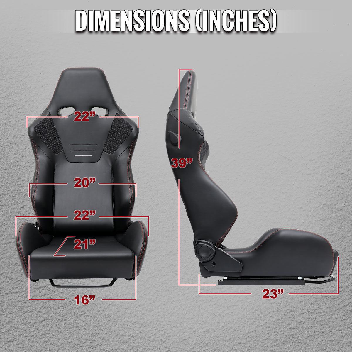 Universal Fully Reclinable Black PU Leather Bucket Racing Seat w/ Sliders - Single Seat
