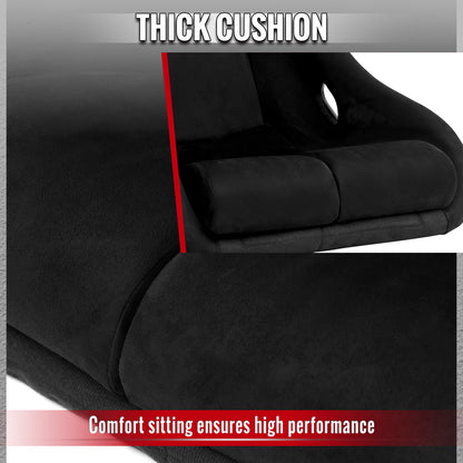 Universal Fixed-Back Black Suede Red Stitch Bucket Racing Seat w/ Sliders - Single Seat