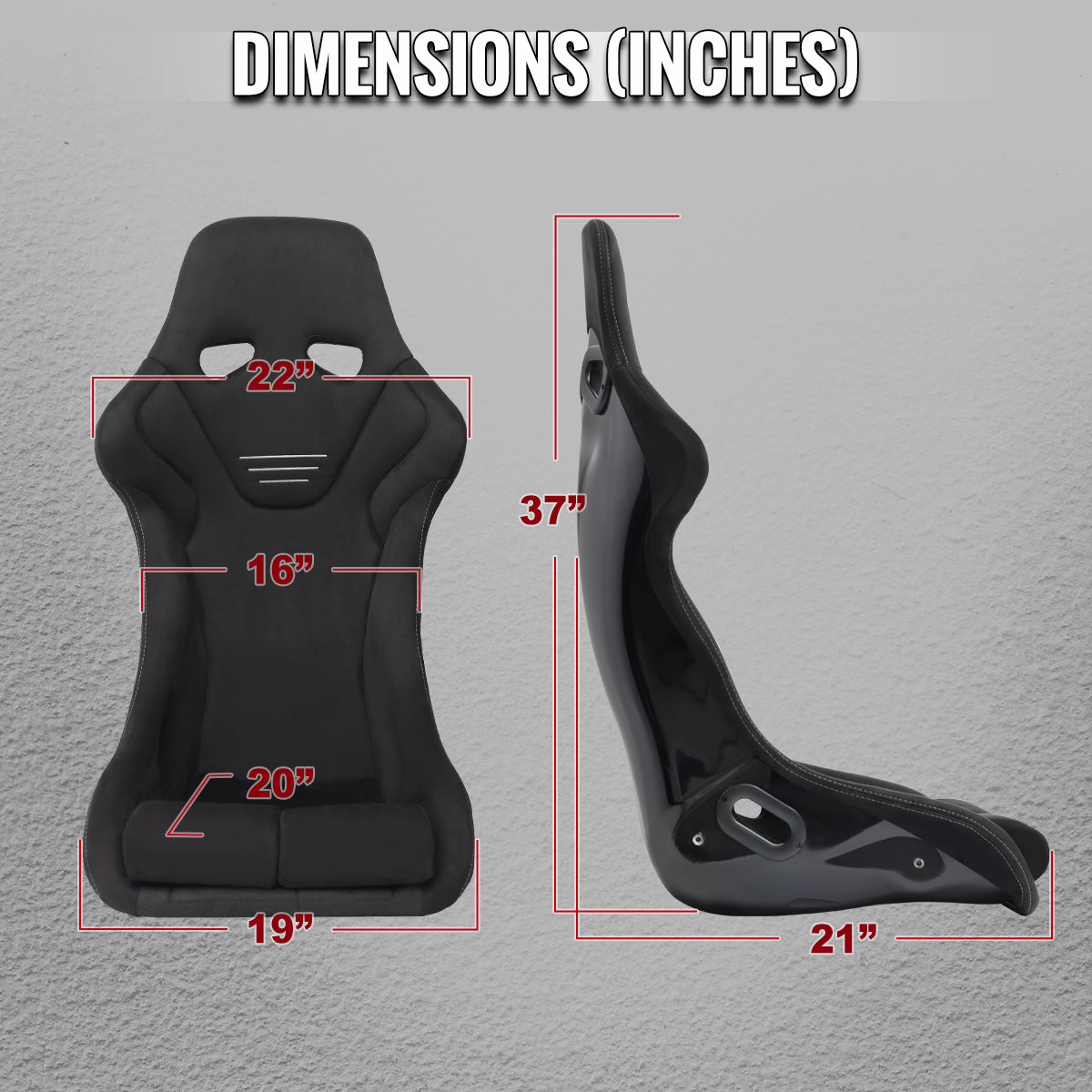 Universal Fixed-Back Black Suede Red Stitch Bucket Racing Seat w/ Sliders - Single Seat