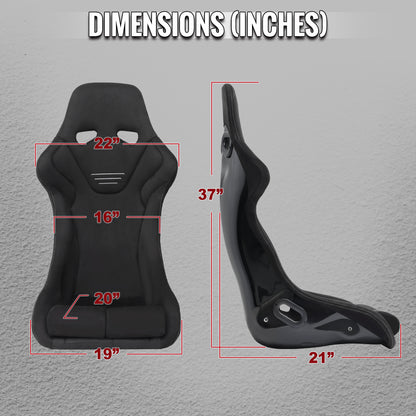 Universal Fixed-Back Black Suede Red Stitch Bucket Racing Seat w/ Sliders - Single Seat