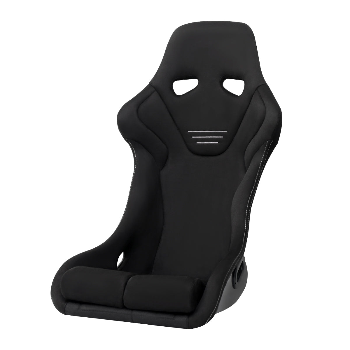 Universal Fixed-Back Black Suede Red Stitch Bucket Racing Seat w/ Sliders - Single Seat