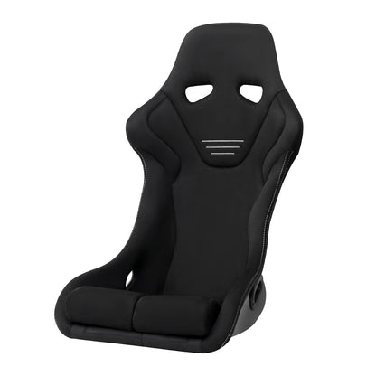 Universal Fixed-Back Black Suede Red Stitch Bucket Racing Seat w/ Sliders - Single Seat