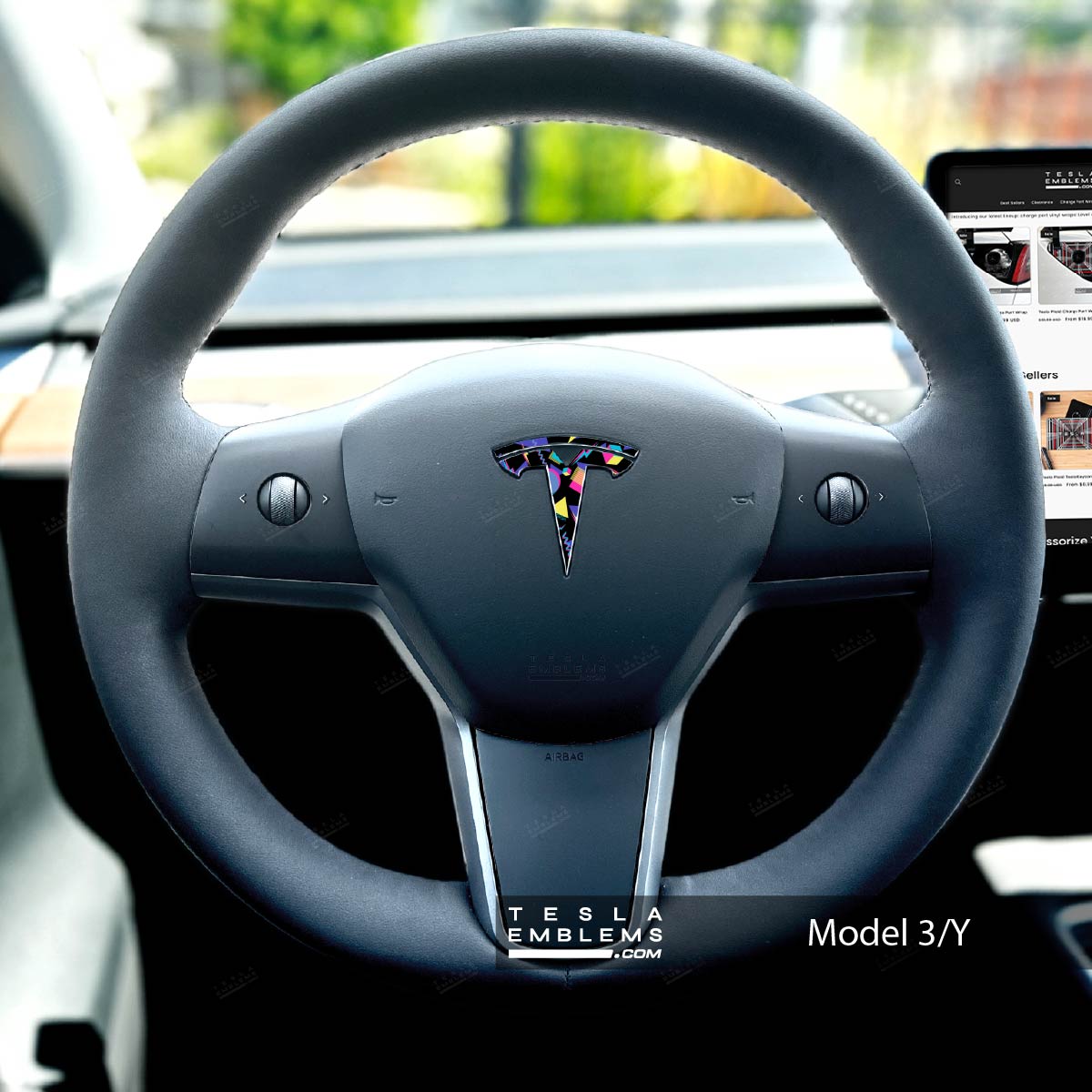 Rad 80's Tesla Steering Wheel Emblem Decal | Model 3