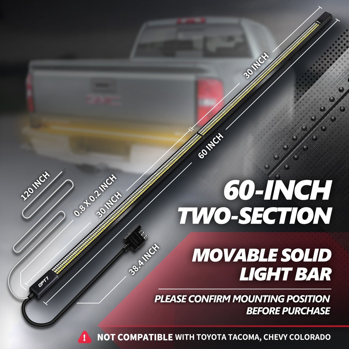 OPT7 Redline Parlux Triple Tailgate Light Bar 60" Bundle for Ford F150 15-20 with Blind Spot Easy Connect Harness and Tailgate Light Bar Magnets