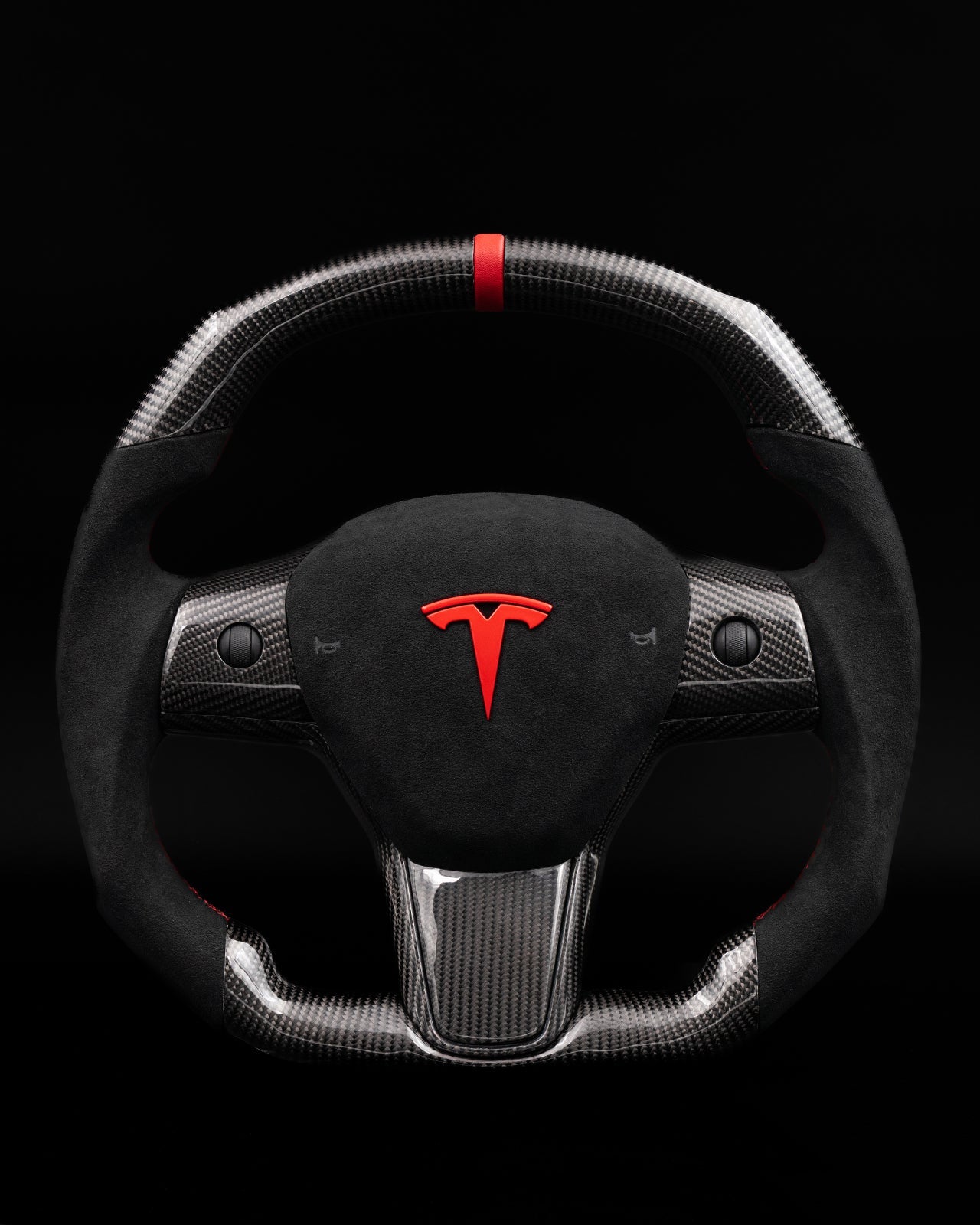 TESLA MODEL 3 / Y ALCANTARA FLAT BOTTOM SUPERNOVA GLOSS CARBON STEERING WHEEL