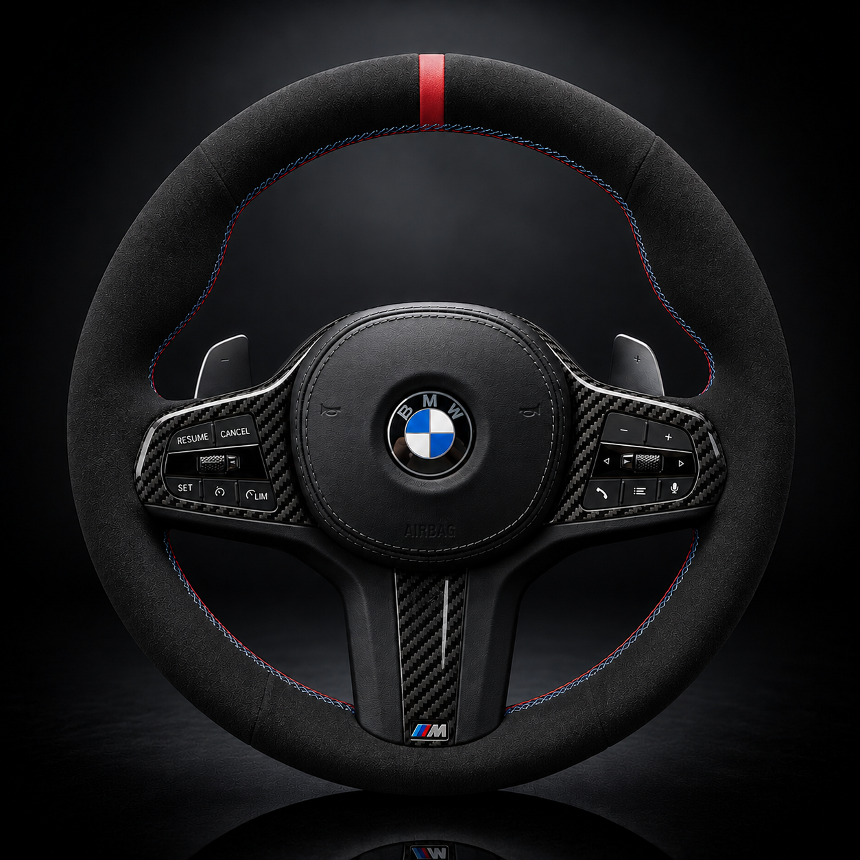 BMW G-Series Alcantara Suede Steering Wheel Cover DIY (Red Stripe) G80 G20 G30 M3 M4 M340i