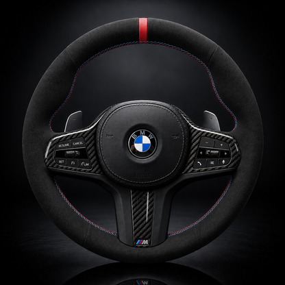 BMW G-Series Alcantara Suede Steering Wheel Cover DIY (Red Stripe) G80 G20 G30 M3 M4 M340i