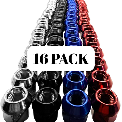 16 Pack M12x1.25 Open End Spline Colored ATV UTV Lug Nuts with Key