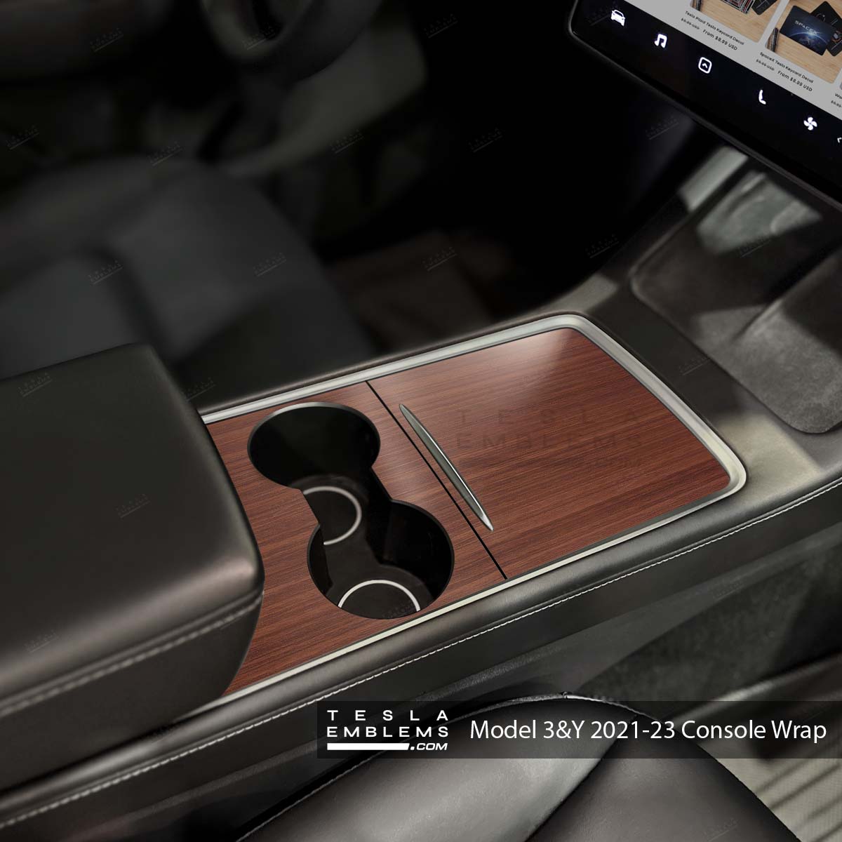 Redwood Woodgrain | Tesla Center Console Wrap Kit | Model 3 '21-24