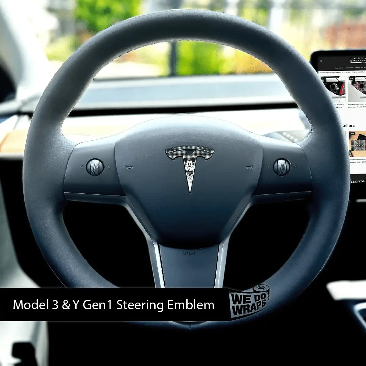 Retro Mouse Tesla Steering Wheel Emblem Decal | Model 3