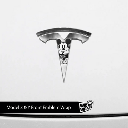 Retro Mouse Tesla Emblem Decals (Front + Back) | Model 3