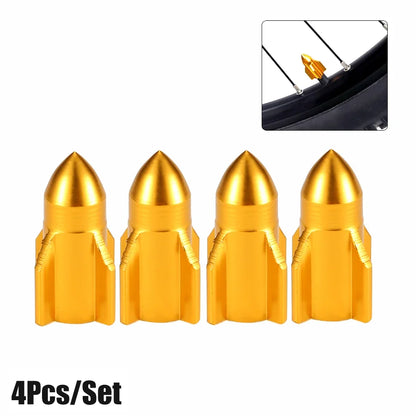 Aluminum Rocket Tire Valve Caps Set of 4 | Car and Motorcycle Alloy Valve Stem Covers