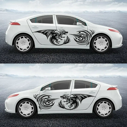 Dodge Challenger Hellcat Vintage Running Cat Tribal Tattoo Door Decal – Vinyl Graphic | 7 Designs, Left / Right / Both Sides