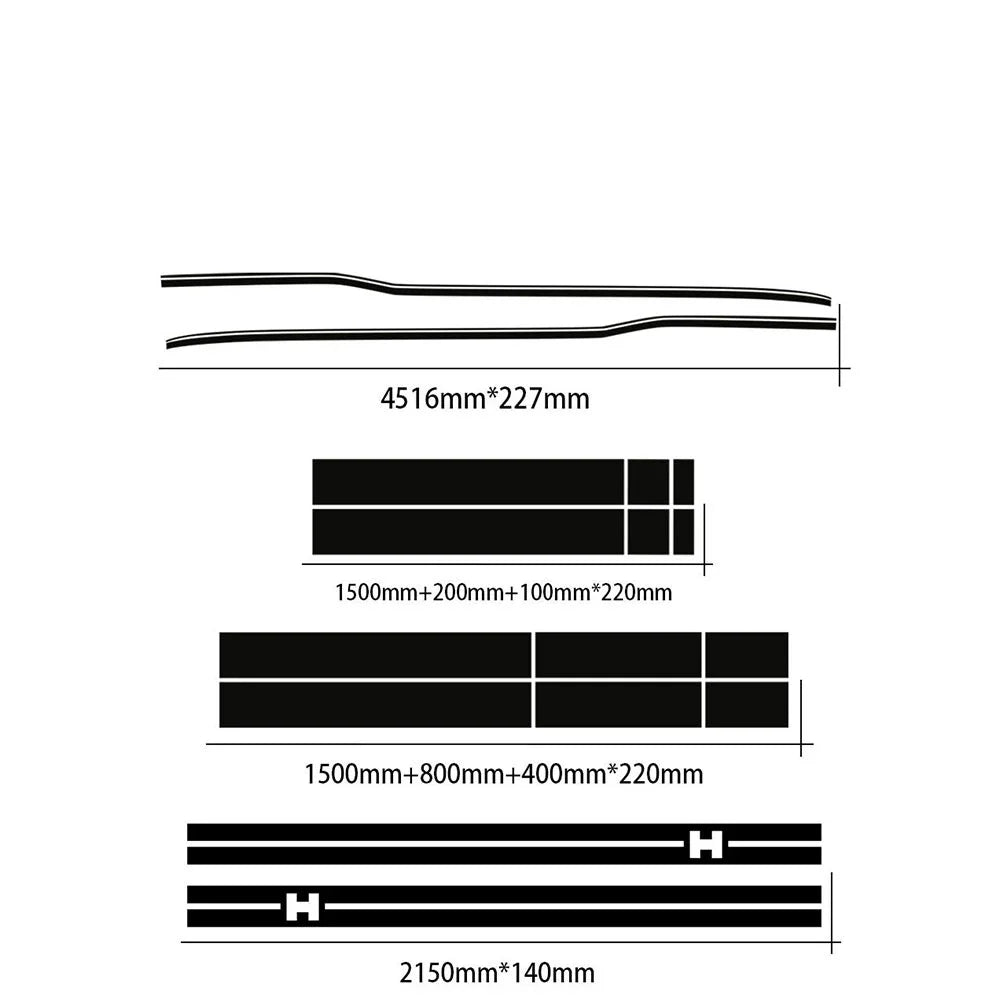 Full-Coverage Racing Stripe Kit | Door Side, Hood, Rear, Waistline & Skirt Vinyl Decal