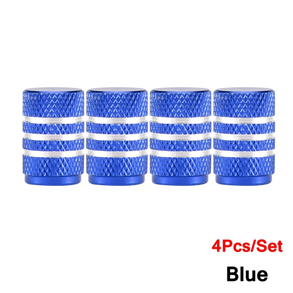 DSYCAR 4Pcs Silver Aluminum Knurling Tire Valve Stem Caps | US Schrader Compatible