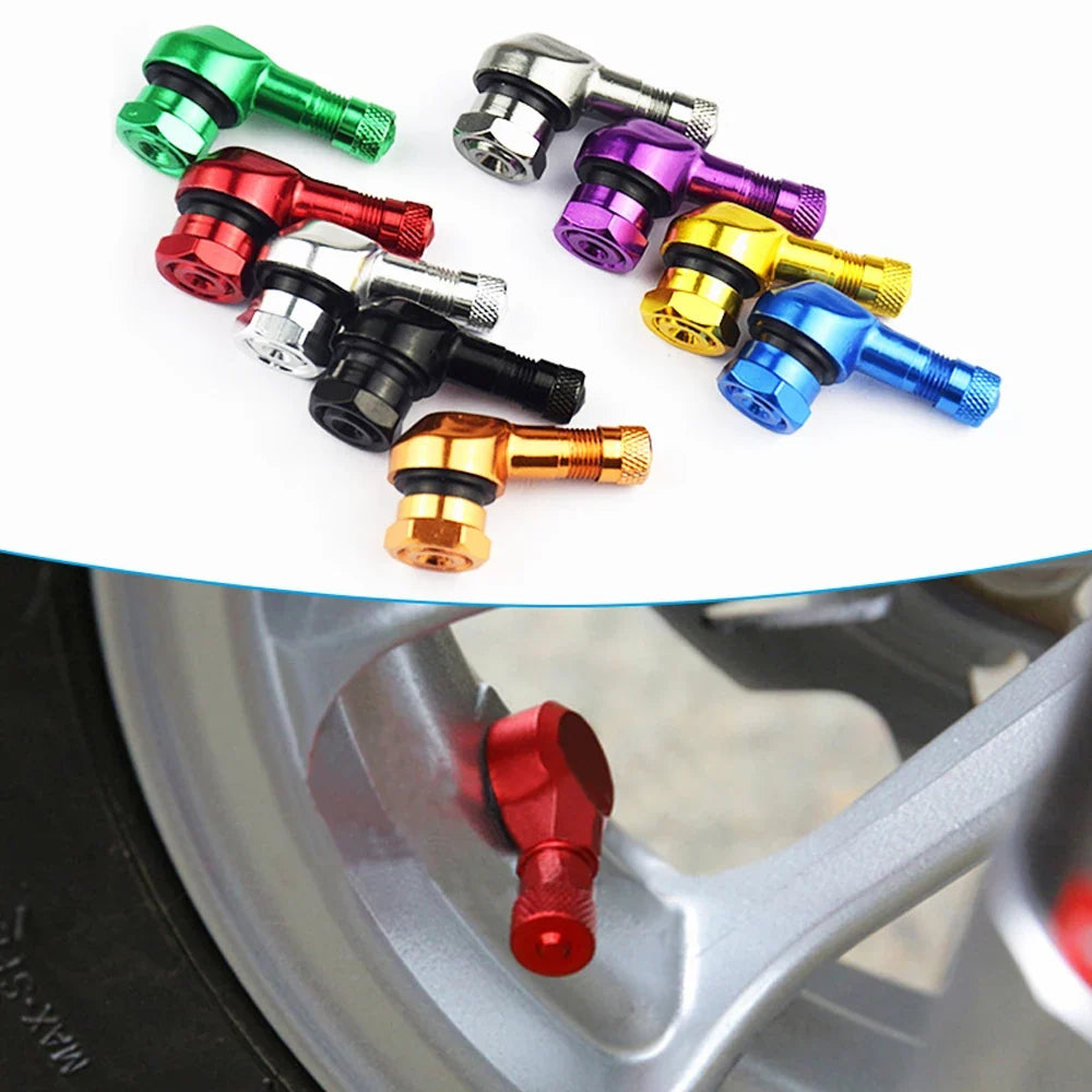 90 Degree CNC Motorcycle Tire Valve Stems | Leak-proof 2-Piece Set for Bikes and Scooters