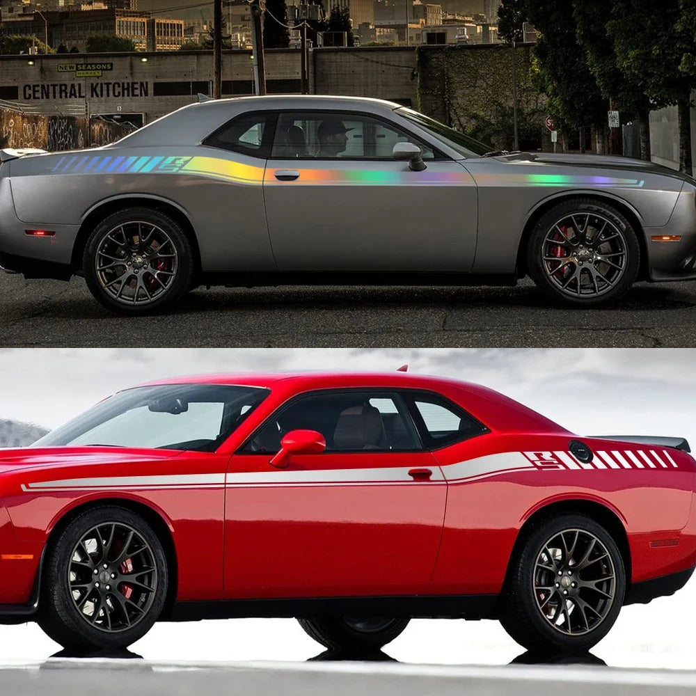 Dodge Challenger Full-Length Waistline Accent Stripe Decal Kit (2 Pcs) – Body Side Vinyl Graphic | 2008–2023 RS | 8 Finishes