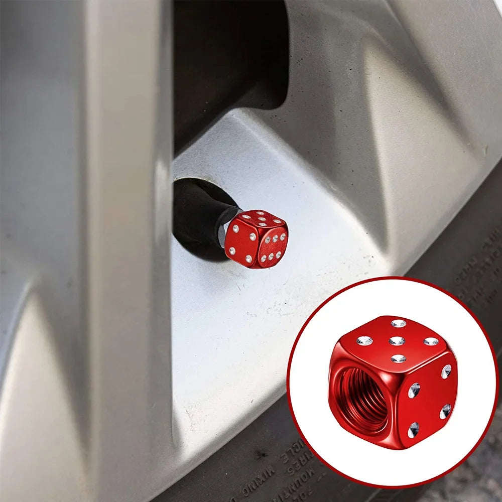 AUTCOAT Aluminum Tire Valve Caps | Dice Wheel Stem Dust Cover for Car Truck Motorcycle Bike
