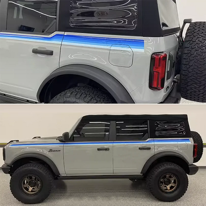 Blue & Orange Sunset Waistline Stripe Decal for Ford Bronco (2021–2023) | Modified Body Line Vinyl Overlay