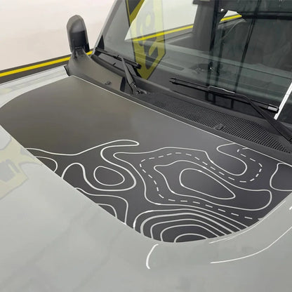 Retro Matte Topo Map & Compass Hood Decal | Off-Road Mountain Blackout Vinyl Wrap Sticker