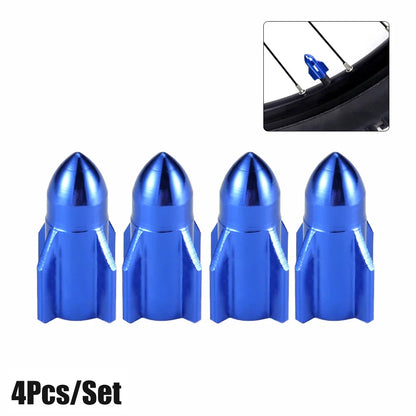 Aluminum Rocket Tire Valve Caps Set of 4 | Car and Motorcycle Alloy Valve Stem Covers
