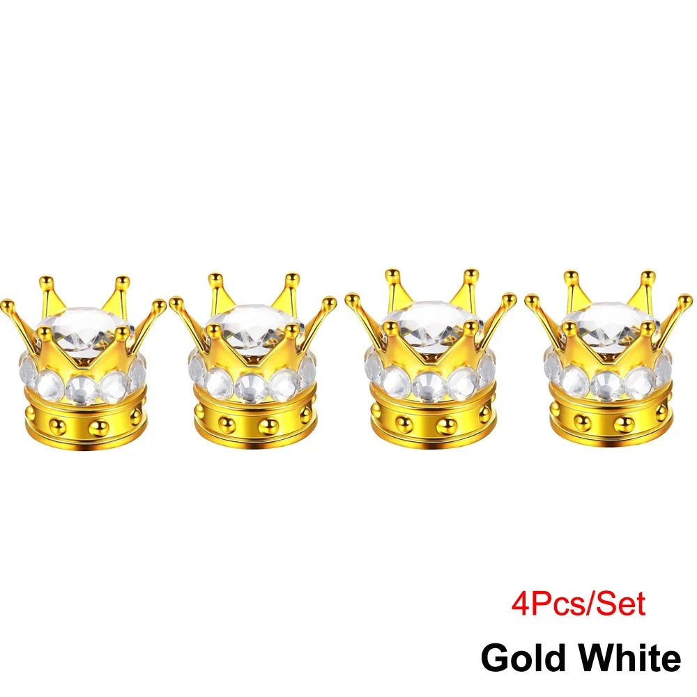 Rhinestone Chrome Crown Tire Valve Stem Caps for Cars, Bikes & Motorcycles