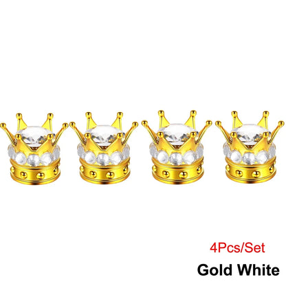 Rhinestone Chrome Crown Tire Valve Stem Caps for Cars, Bikes & Motorcycles