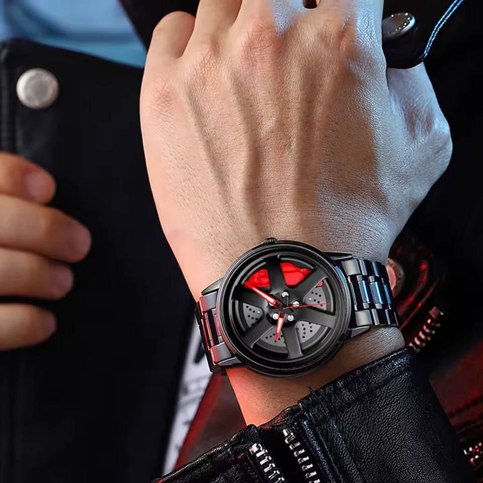 GEN PERFORMANCE Rotating Wheel Hub Quartz Watch – Leather or Stainless Steel Band – 3ATM Water Resistant