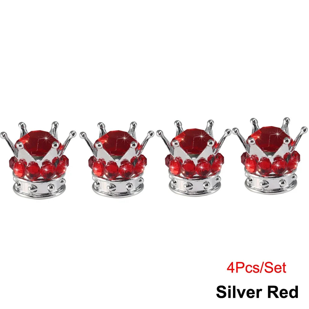 Rhinestone Chrome Crown Tire Valve Stem Caps for Cars, Bikes & Motorcycles