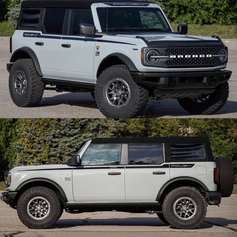 Matte Black Roush-Style Hood & Waistline Stripe Decal for Ford Bronco 4-Door | Precut Vinyl Overlay