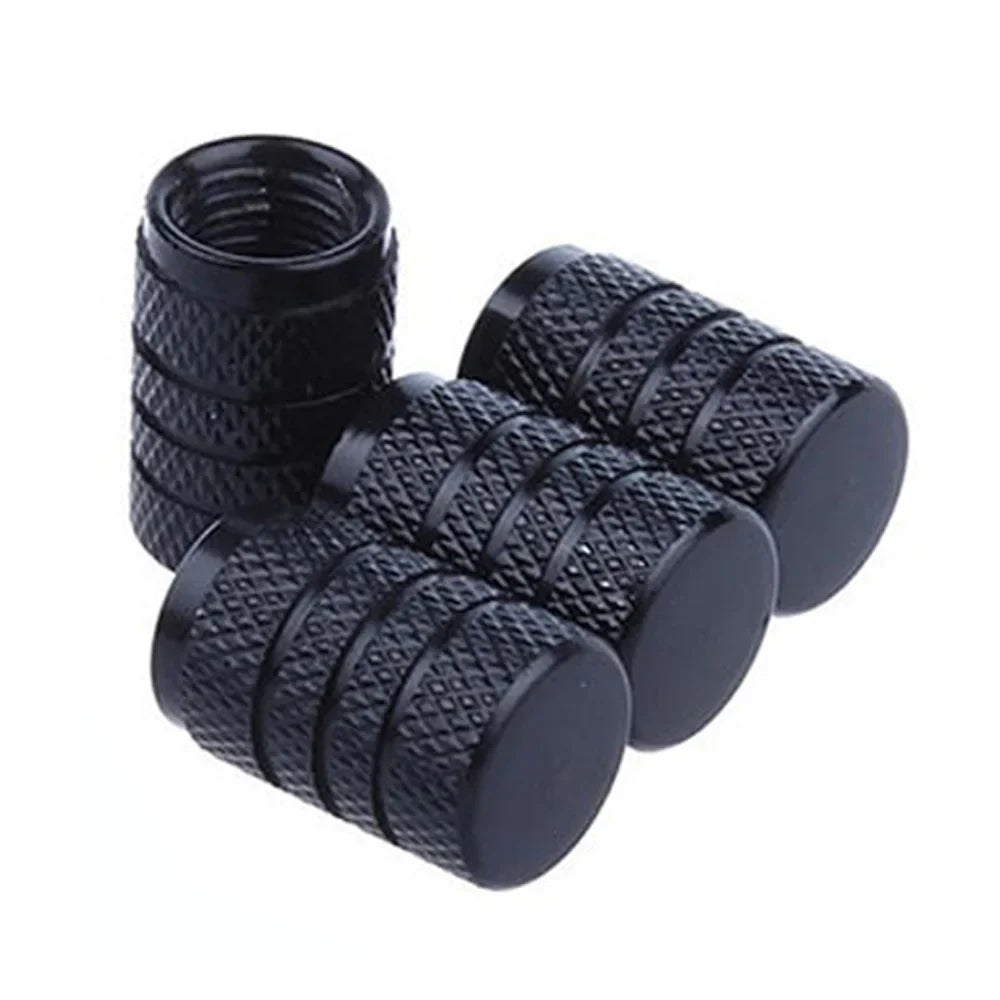 DSYCAR 4Pcs Silver Aluminum Knurling Tire Valve Stem Caps | US Schrader Compatible