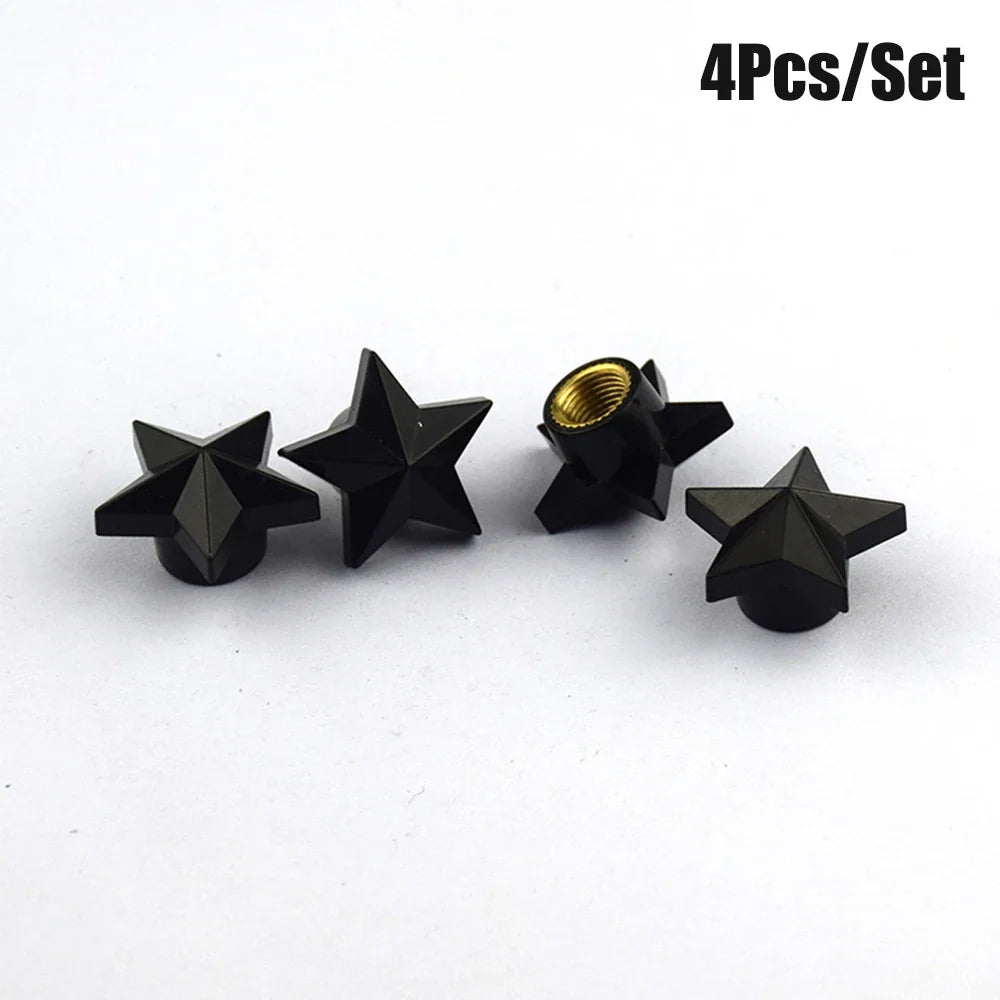 Pentagram Tire Valve Stem Caps 4-Pack | Universal Dust Covers for Schrader Valves