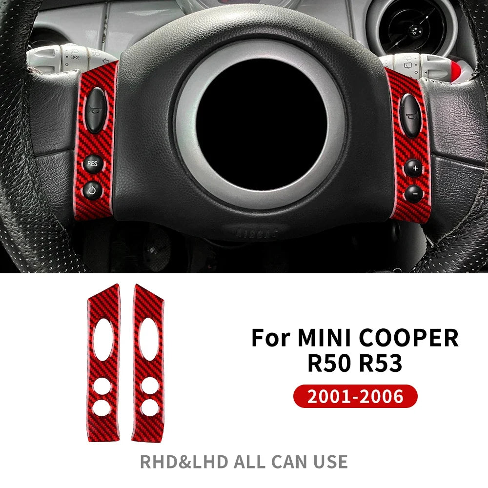 For Mini Cooper Hatch One R50 R53 2001-2006 Steering Wheel Button Sticker Strip Soft Carbon Fiber Car Interior Panel Cover Decal