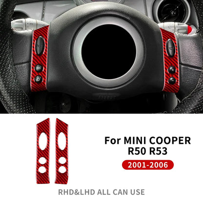 For Mini Cooper Hatch One R50 R53 2001-2006 Steering Wheel Button Sticker Strip Soft Carbon Fiber Car Interior Panel Cover Decal