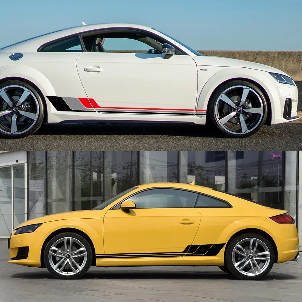 Tricolor Door Side Skirt Trim Decal for Audi TT (8N MK1, 8J MK2, 8S MK3) | 2-Piece Vinyl Coupe Graphic