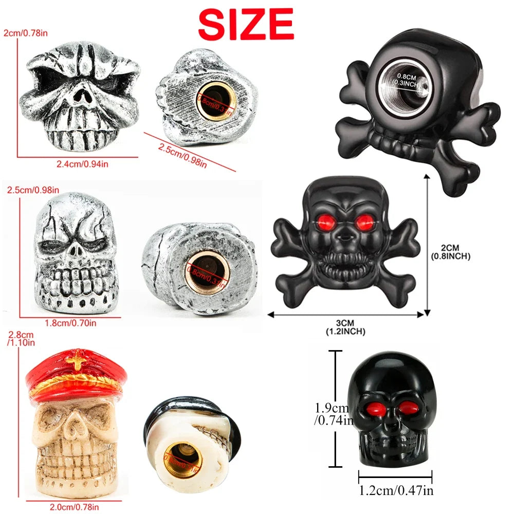 DSYCAR 4Pcs Skull Tire Valve Caps | Universal Dustproof Stem Caps