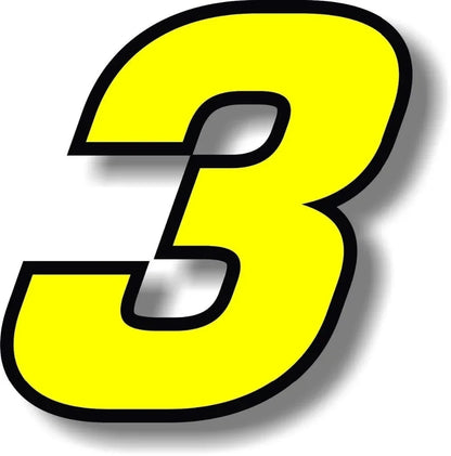 F155 Individual Number Vinyl Sticker – Yellow with Black Border | Digits 0–9 | 2 Sizes | Car, Motorcycle & Helmet