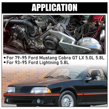 Ford Mustang Cobra / GT / LX & Lightning Billet Aluminium Smog Air Pump Idler Bracket Delete Kit with Pulley 1979 - 1995 (5.0L / 5.8L)