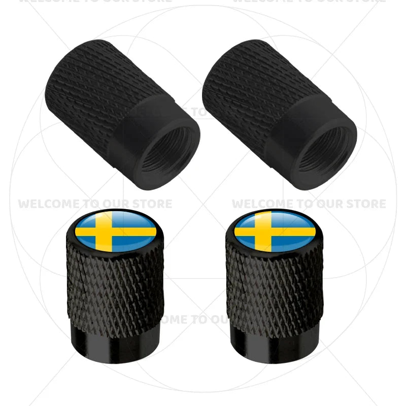 Aluminum Tire Valve Caps Sweden Union Jack Flag 4 Pcs
