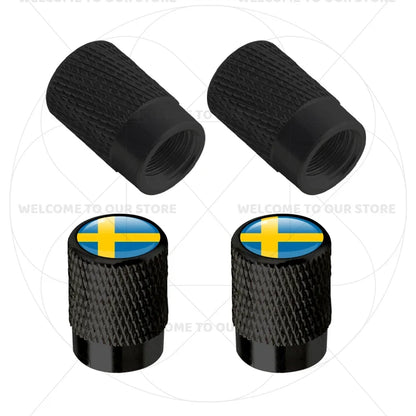 Aluminum Tire Valve Caps Sweden Union Jack Flag 4 Pcs