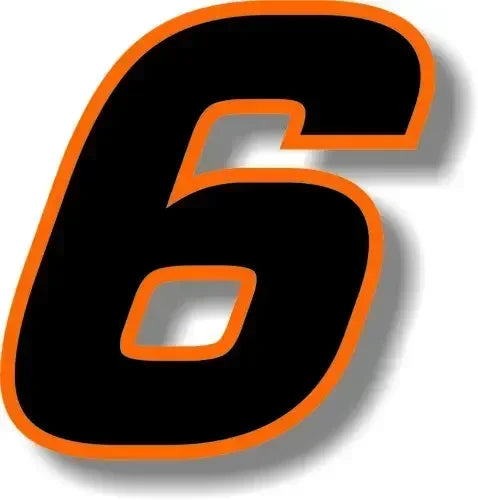Custom Race Number Vinyl Sticker – Square Font, Black & Orange Border | 5 Sizes, Digits 0–9