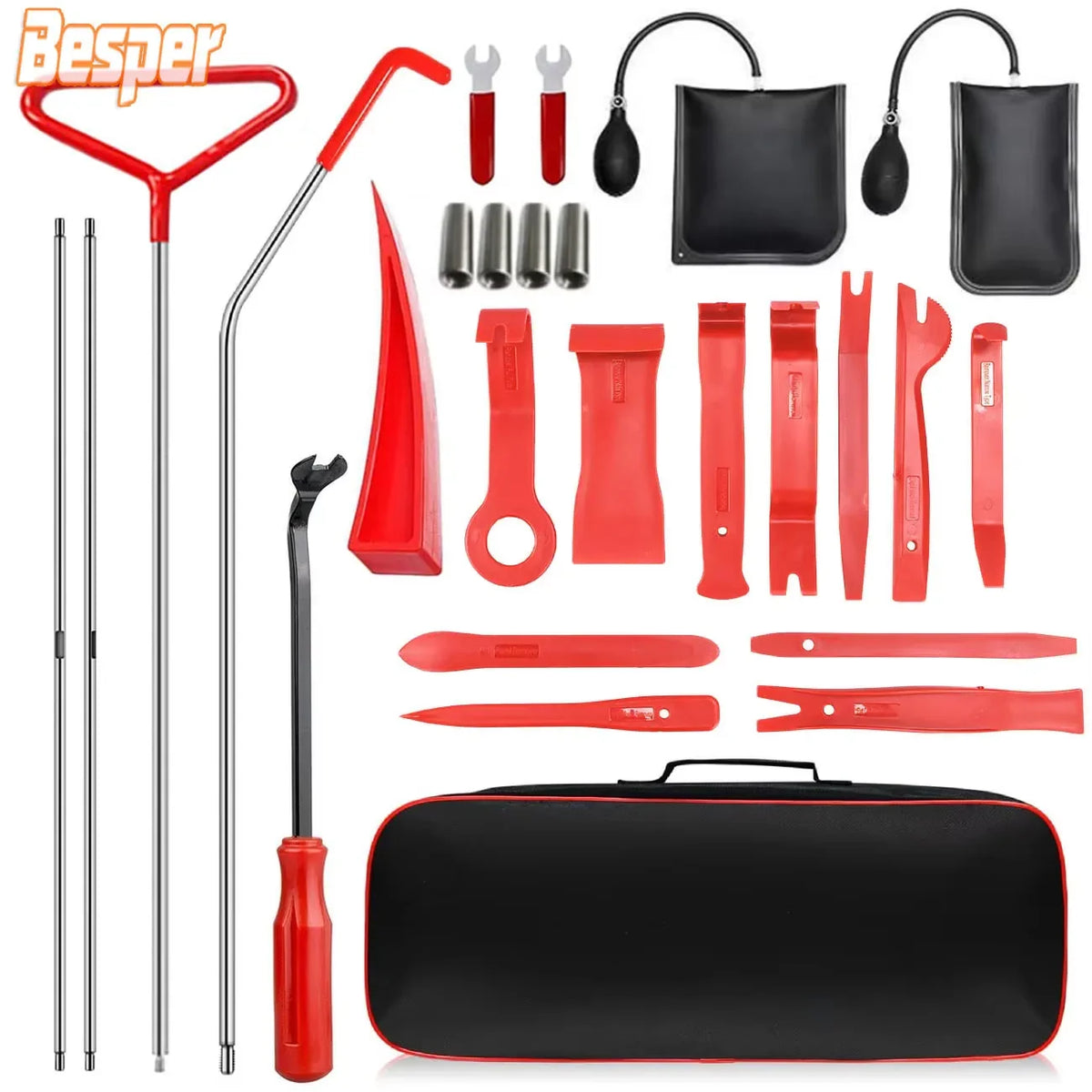 Car Door Tool Kit with Air Wedge Pump and Long Reach Grabber