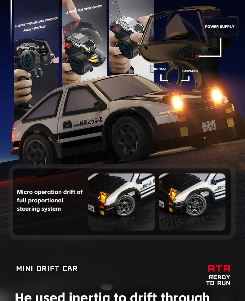 1:64 Mini RC Drift Car 2.4G Remote Control High-Speed Electric Racing Car – Ready-to-Go Desktop Toy with Lights (3.5 Channel)
