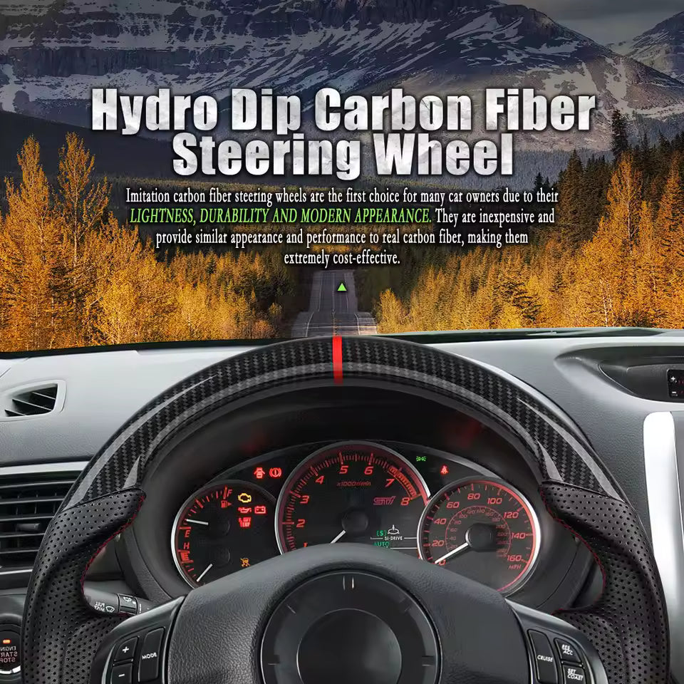 GEN PERFORMANCE Hydro-Dip Carbon Fiber Steering Wheel for Subaru WRX 2008-2014 – Flat Bottom Racing Design