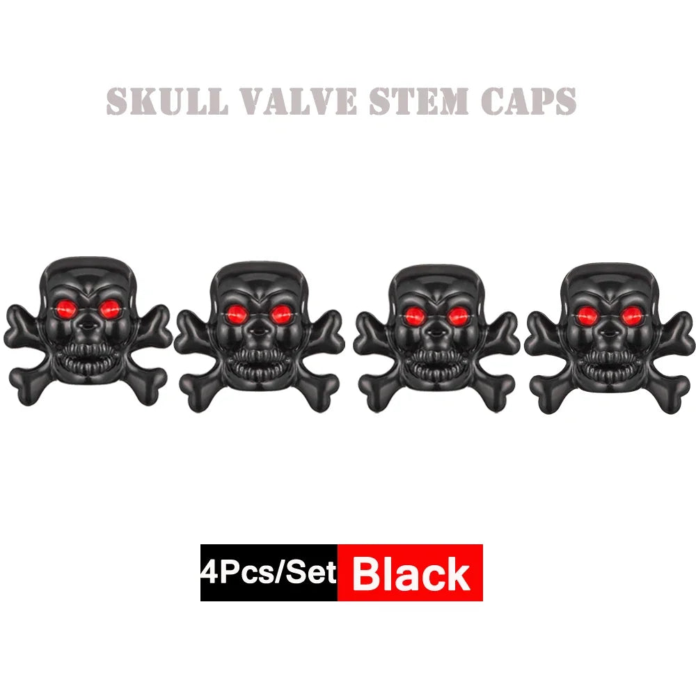 DSYCAR 4Pcs Skull Tire Valve Caps | Universal Dustproof Stem Caps