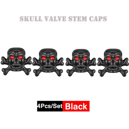 DSYCAR 4Pcs Skull Tire Valve Caps | Universal Dustproof Stem Caps