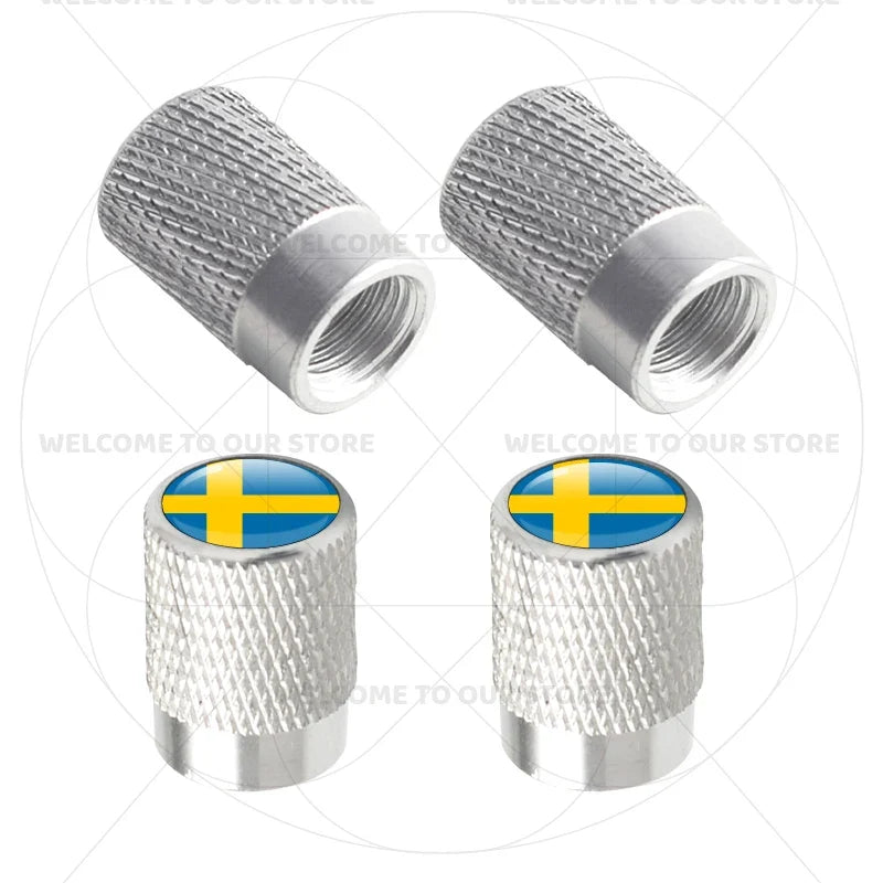 Aluminum Tire Valve Caps Sweden Union Jack Flag 4 Pcs