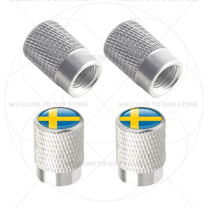Aluminum Tire Valve Caps Sweden Union Jack Flag 4 Pcs