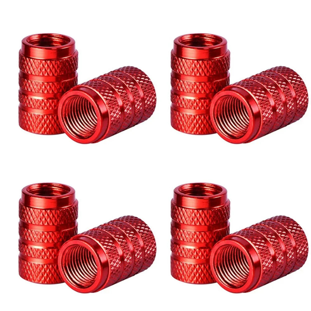 DSYCAR 4Pcs Silver Aluminum Knurling Tire Valve Stem Caps | US Schrader Compatible